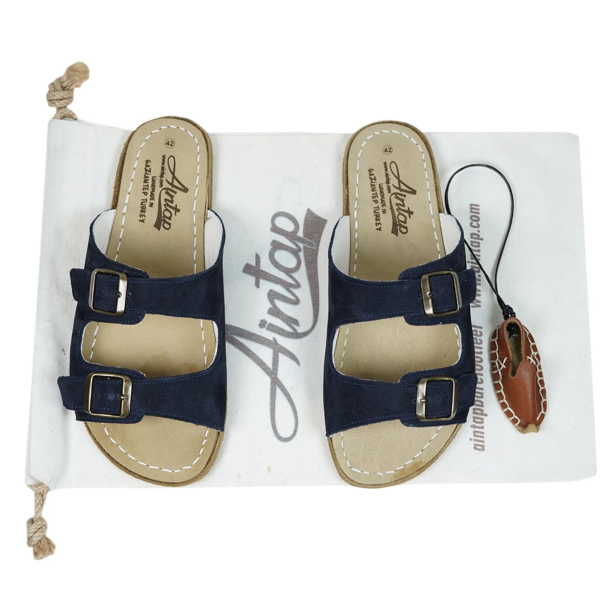 Nubuck Barefoot Double Strap Sandals Shoes – Classic Sole — Leather Sole – Navy Blue