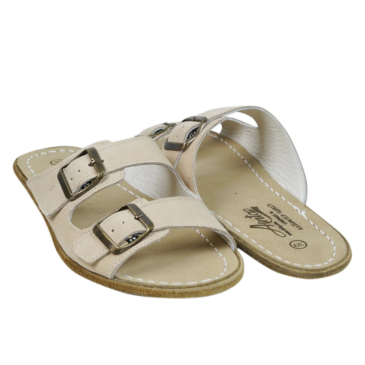 Nubuck Barefoot Double Strap Sandal Shoes – Classic Sole — Leather Sole – Cream