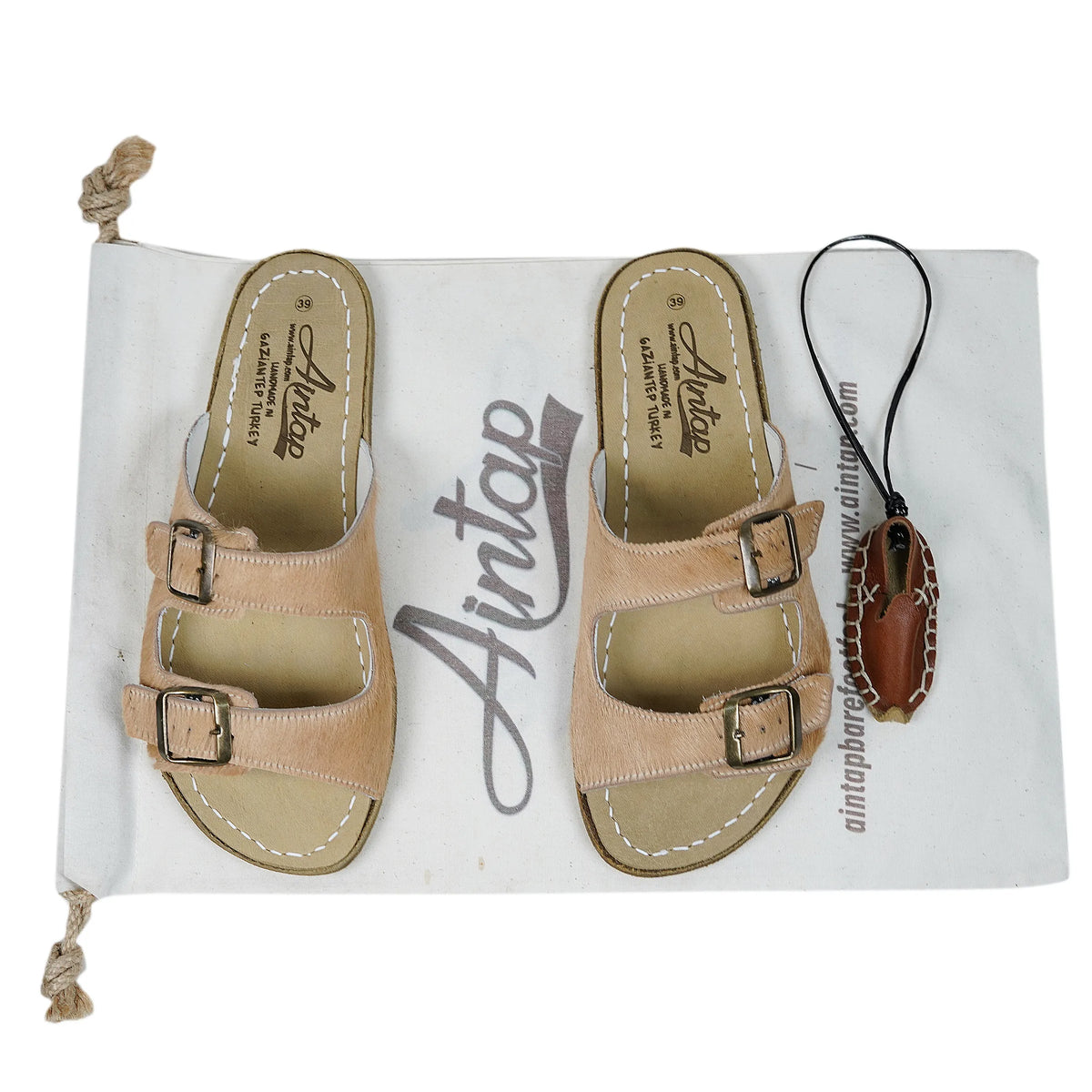 Hair Barefoot Double Strap Sandals Shoes – Leather Sole – Beige Undyed