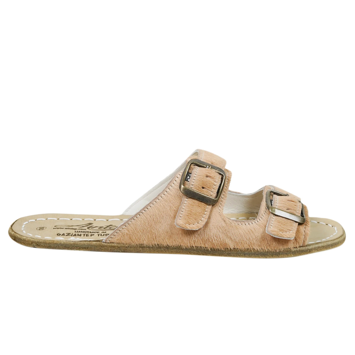 Hair Barefoot Double Strap Sandals Shoes – Classic Sole — Leather Sole – Beige Undyed