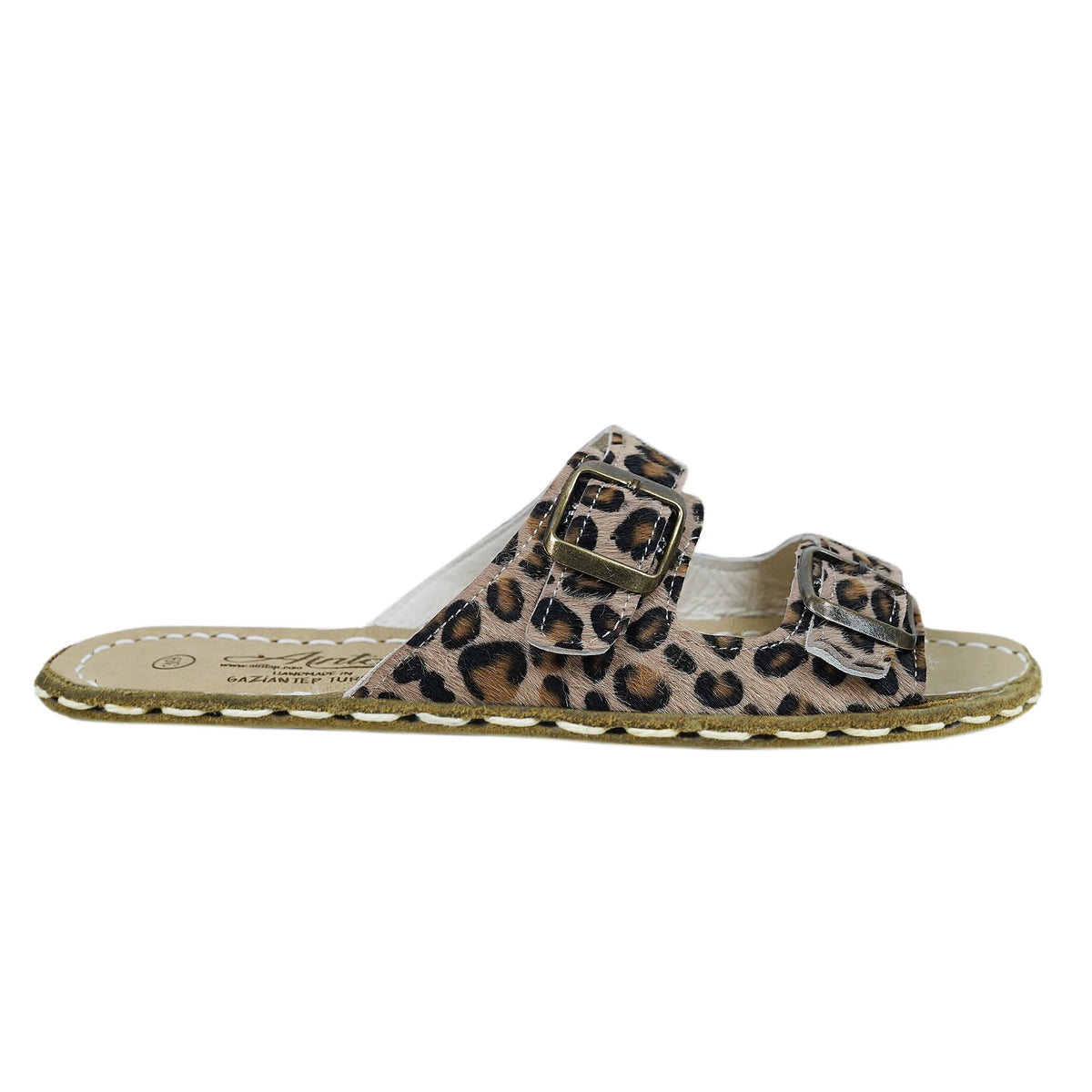 Hair Barefoot Double Strap Sandals Shoes – Leather Sole – Leopard