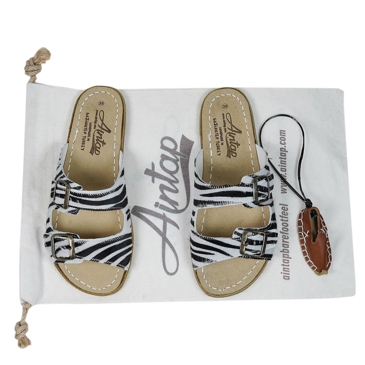 Hair Barefoot Double Strap Sandals Shoes – Leather Sole – Zebra
