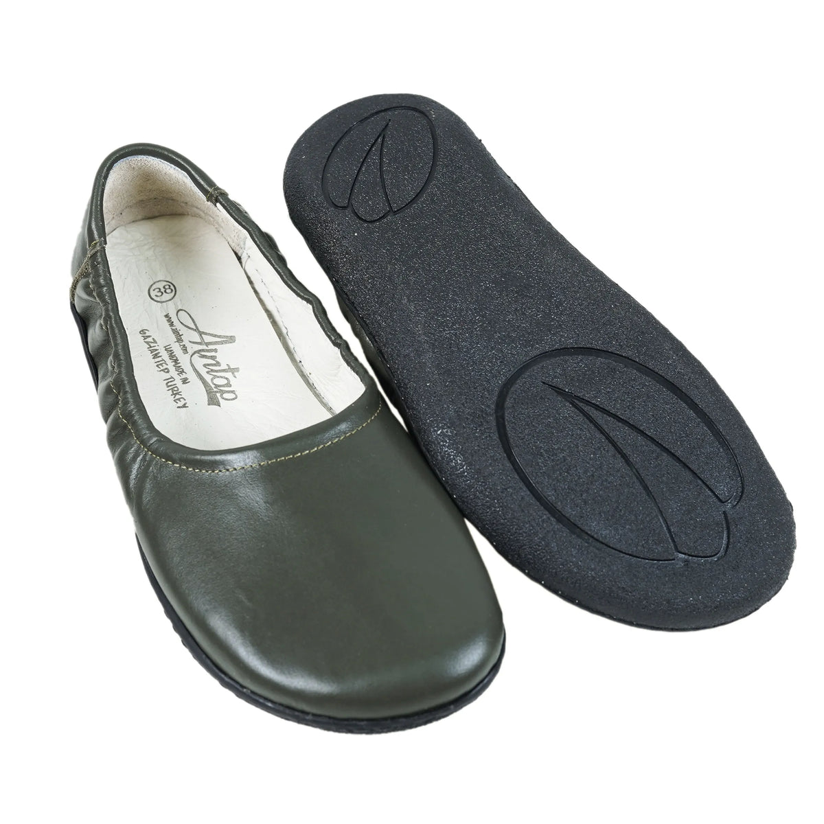 Smooth Barefoot Ballet Shoes –6 mm Rubber Sole – Olive Green