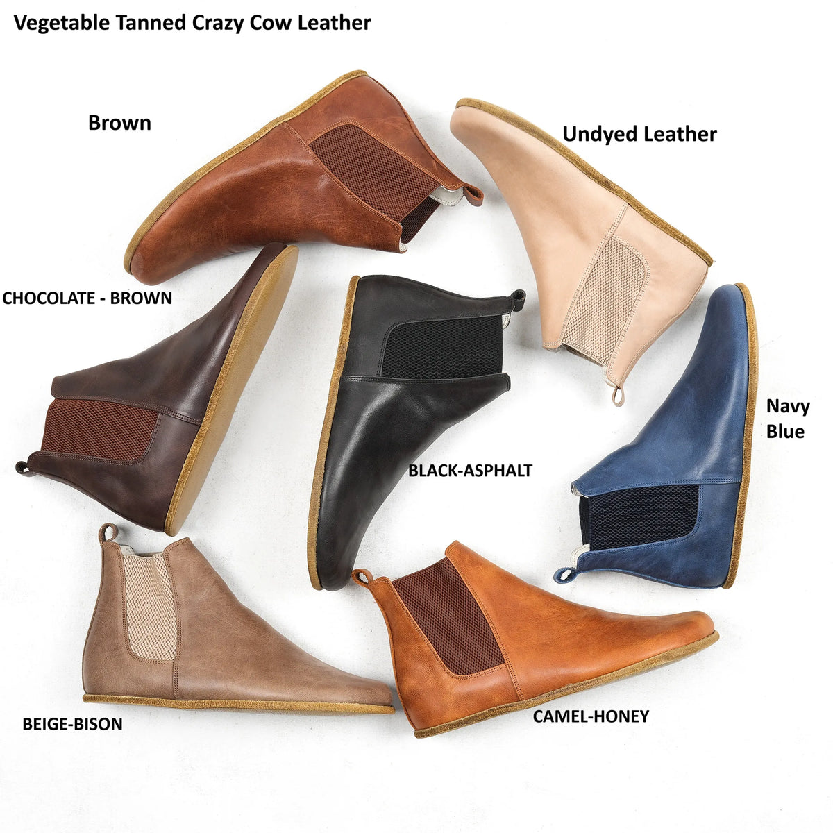 Crazy Barefoot Chelsea Boots Shoes – Classic Sole — Leather Sole – Beige Bizon
