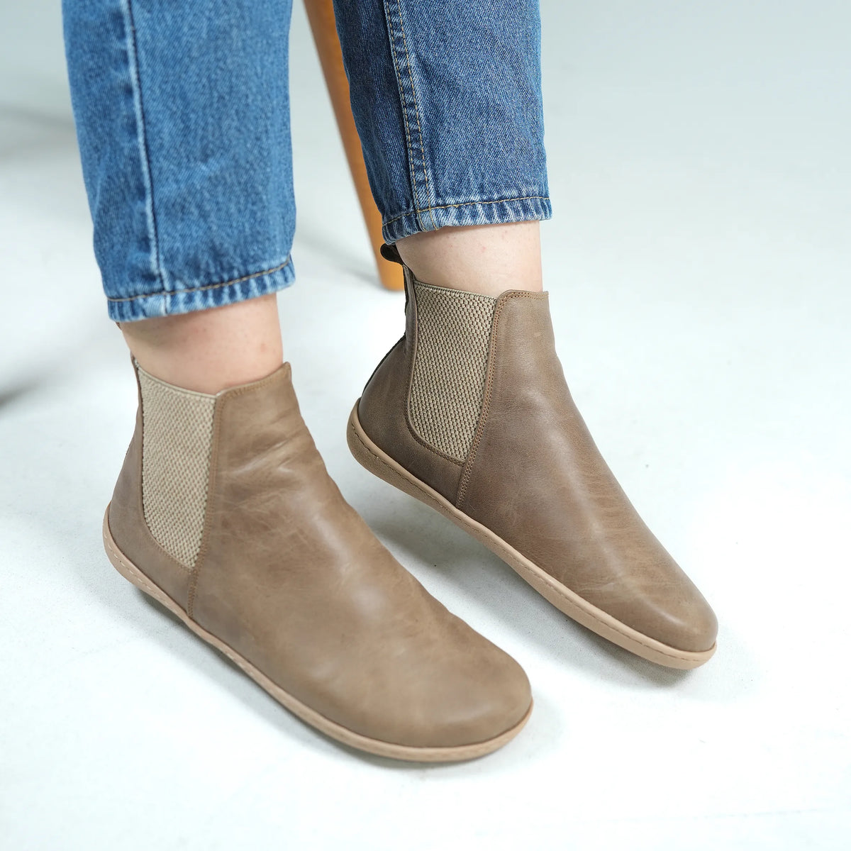 Crazy Barefoot Ankle Boots Shoes – 6mm Rubber Sole – Beige Bizon