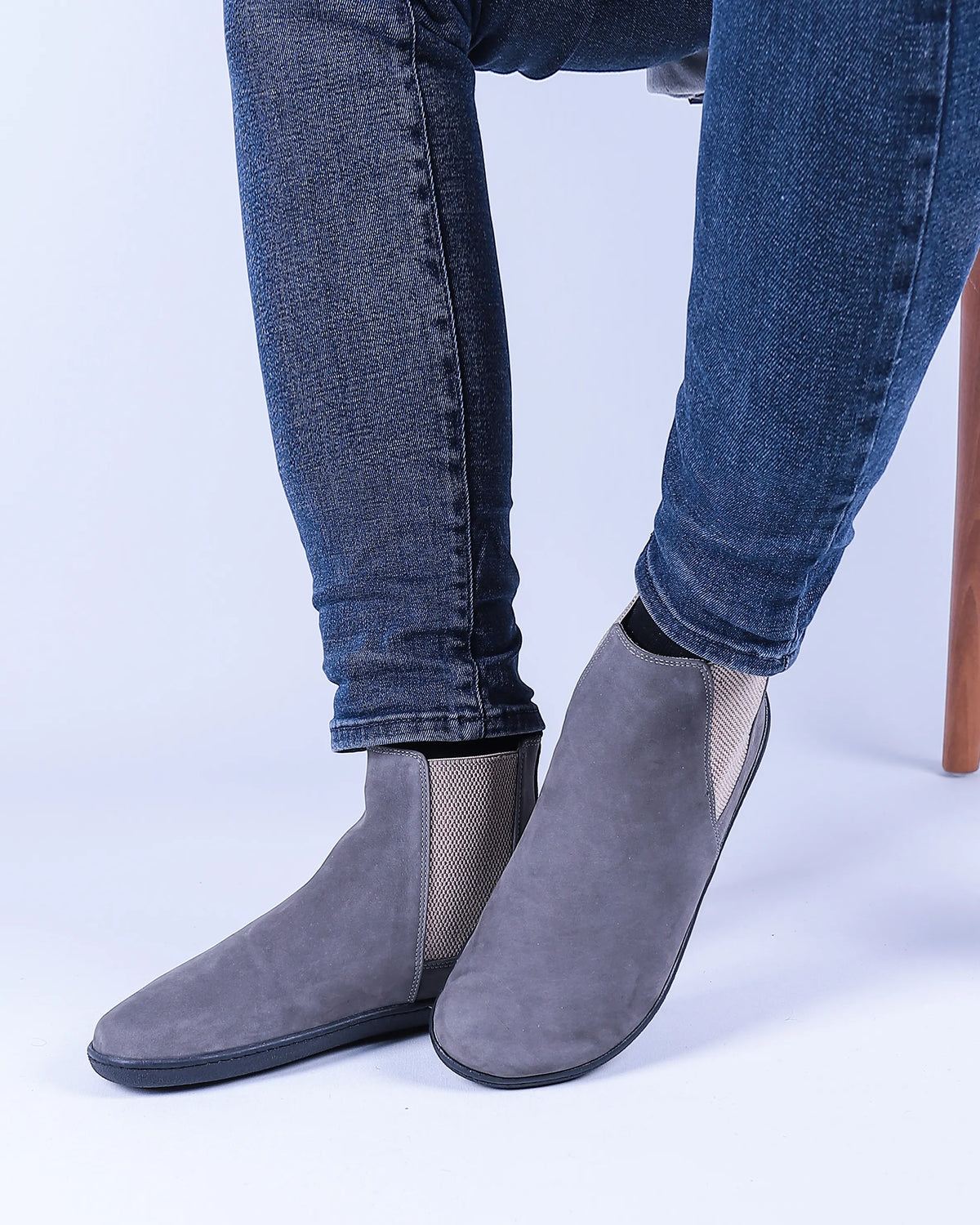 Nubuck Barefoot Chelsea Boots Shoes – 6mm Rubber Sole – Gray