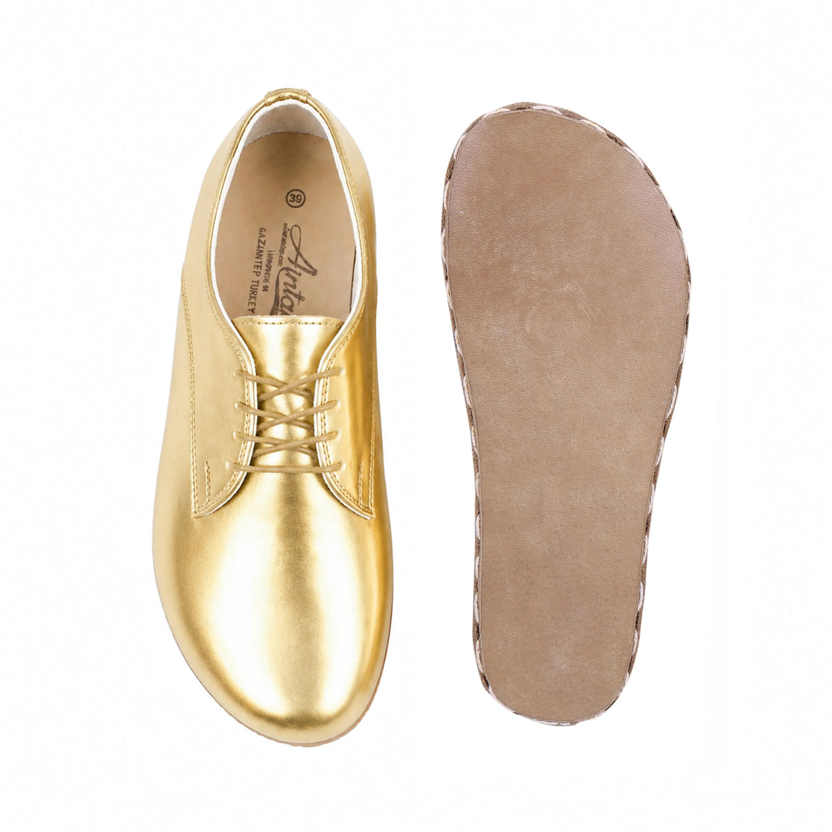Bright Barefoot Oxford Shoes — Leather Sole – Gold