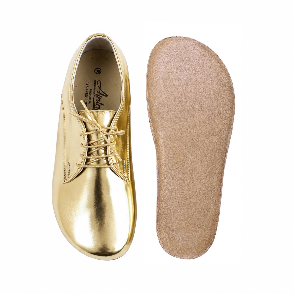Bright Barefoot Oxford Shoes – Classic Sole — Leather Sole – Gold