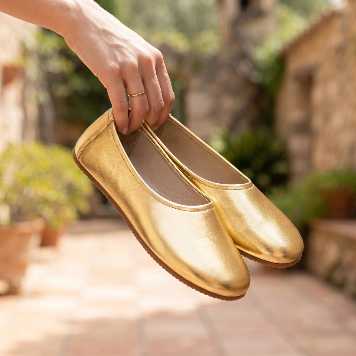 Bright Barefoot Ballet Shoes – Rubber Sole - Gold