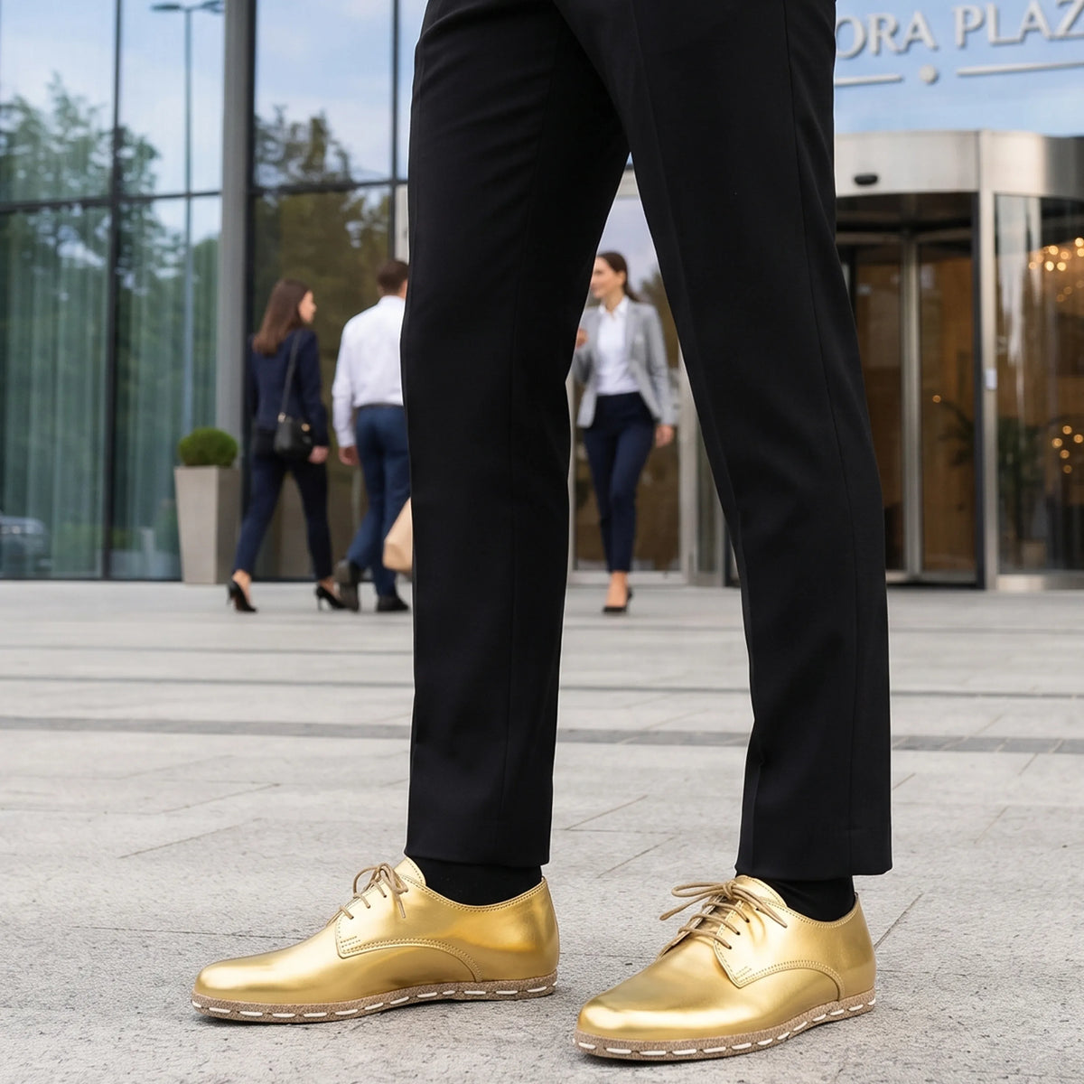 Bright Barefoot Oxford Shoes — Leather Sole – Gold