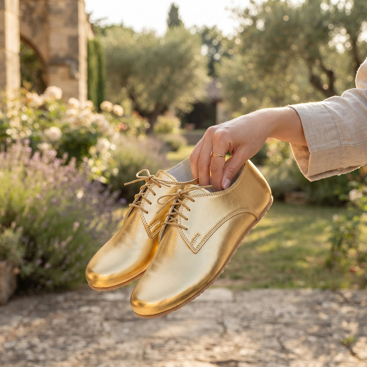 Bright Barefoot Oxford Shoes – Rubber Sole – Gold