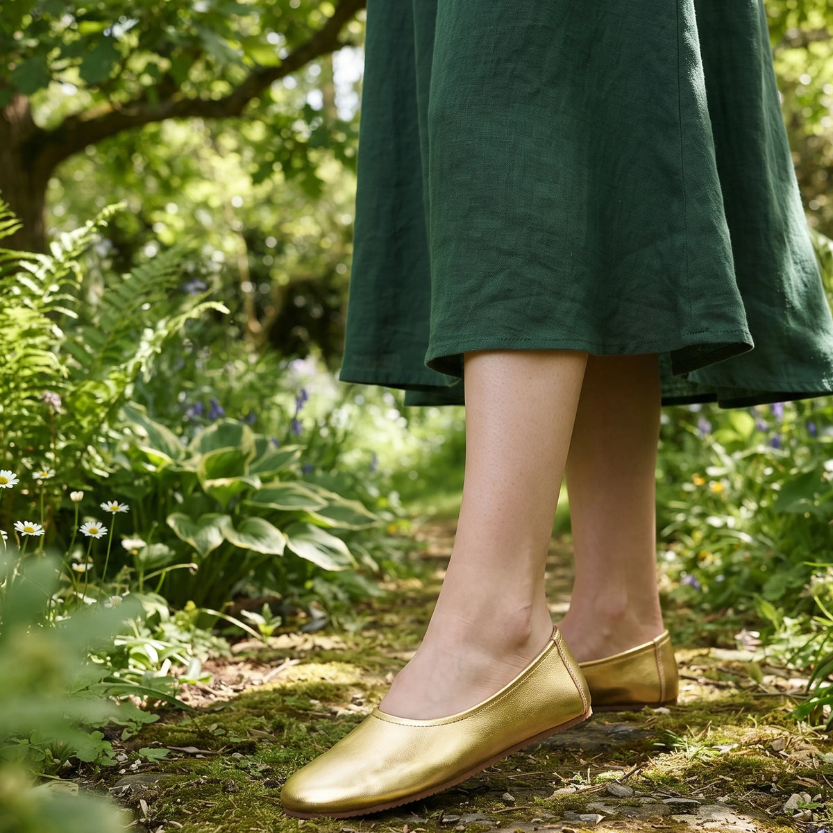 Bright Barefoot Ballet Shoes – Rubber Sole - Gold