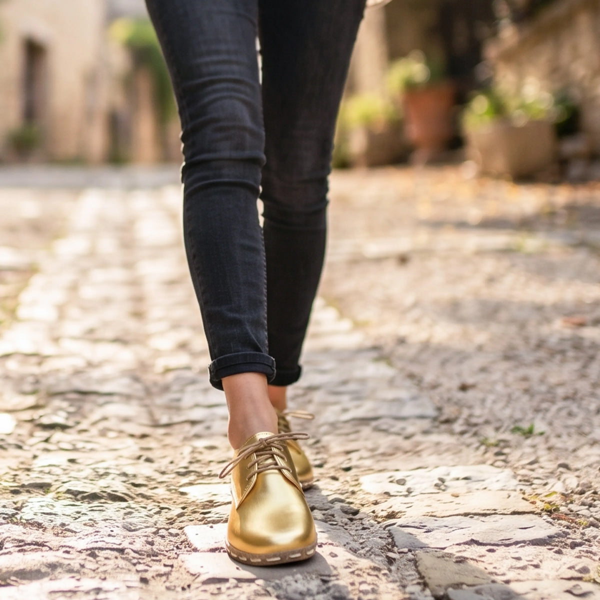 Bright Barefoot Oxford Shoes — Leather Sole – Gold