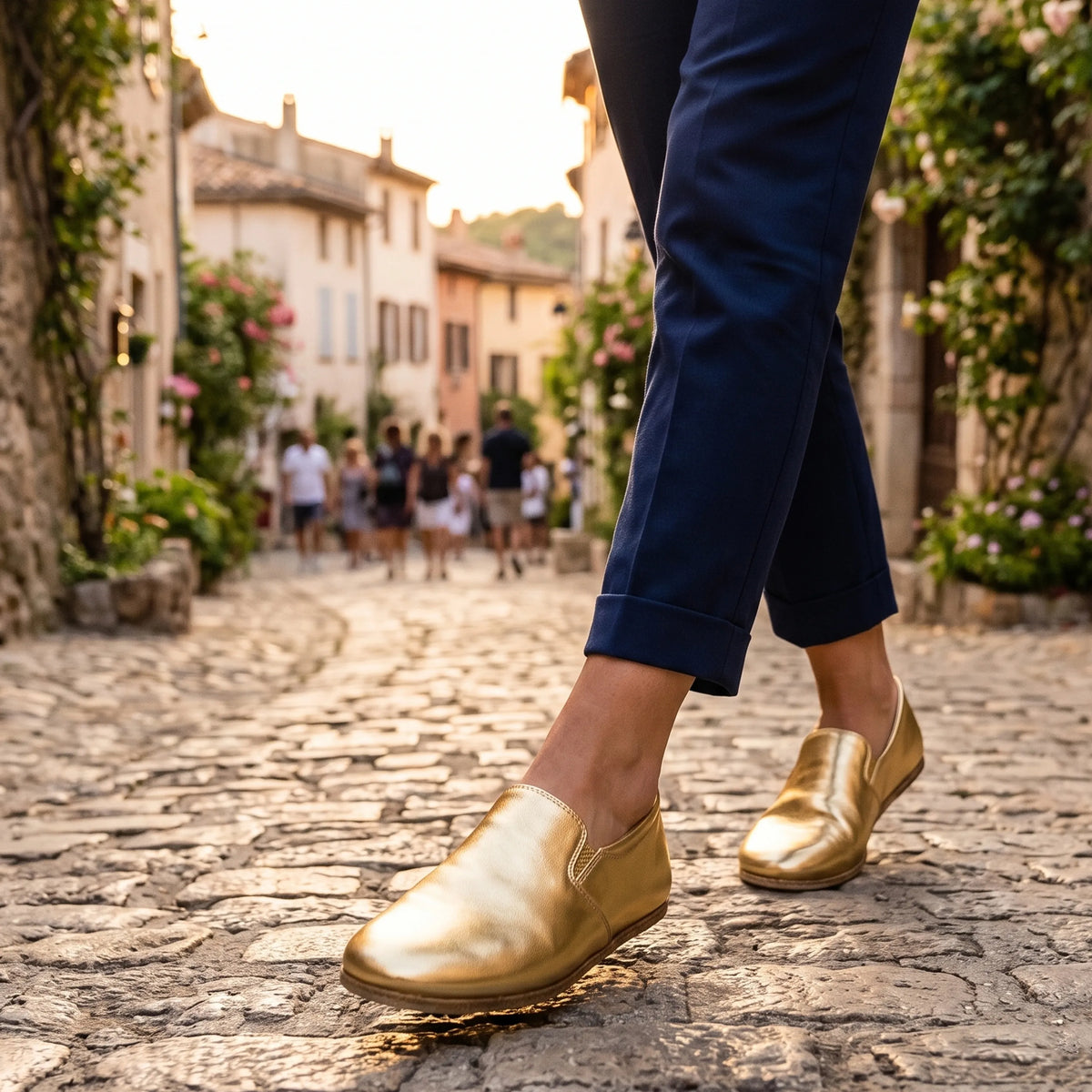 Bright Barefoot Slip-On Shoes – Classic Sole — Leather Sole – Gold