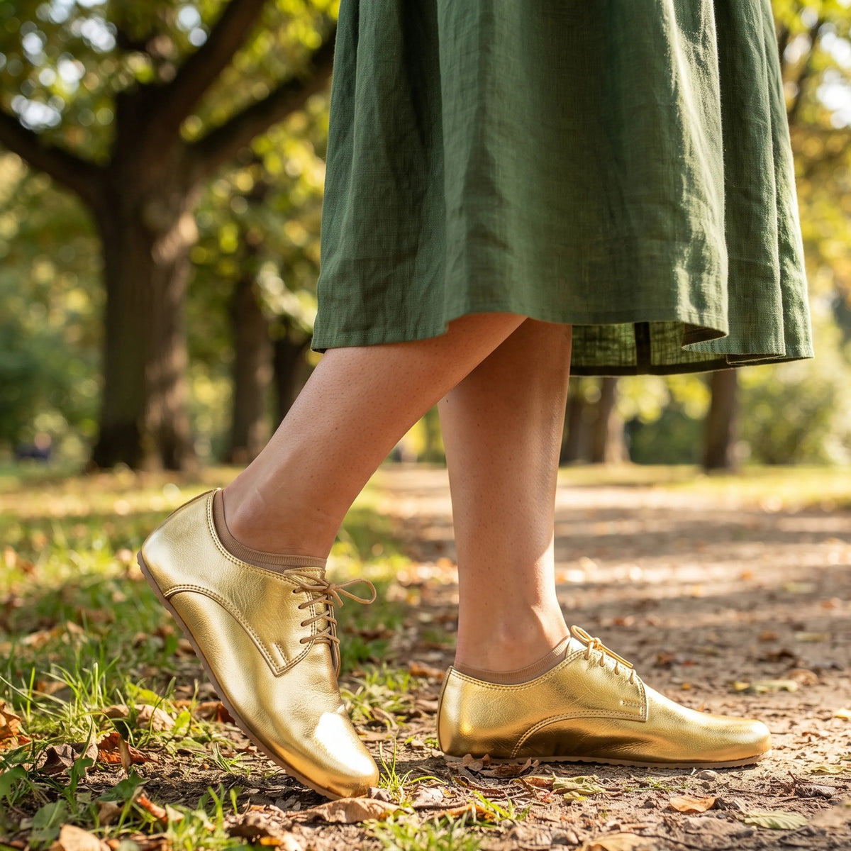 Bright Barefoot Oxford Shoes – Rubber Sole – Gold