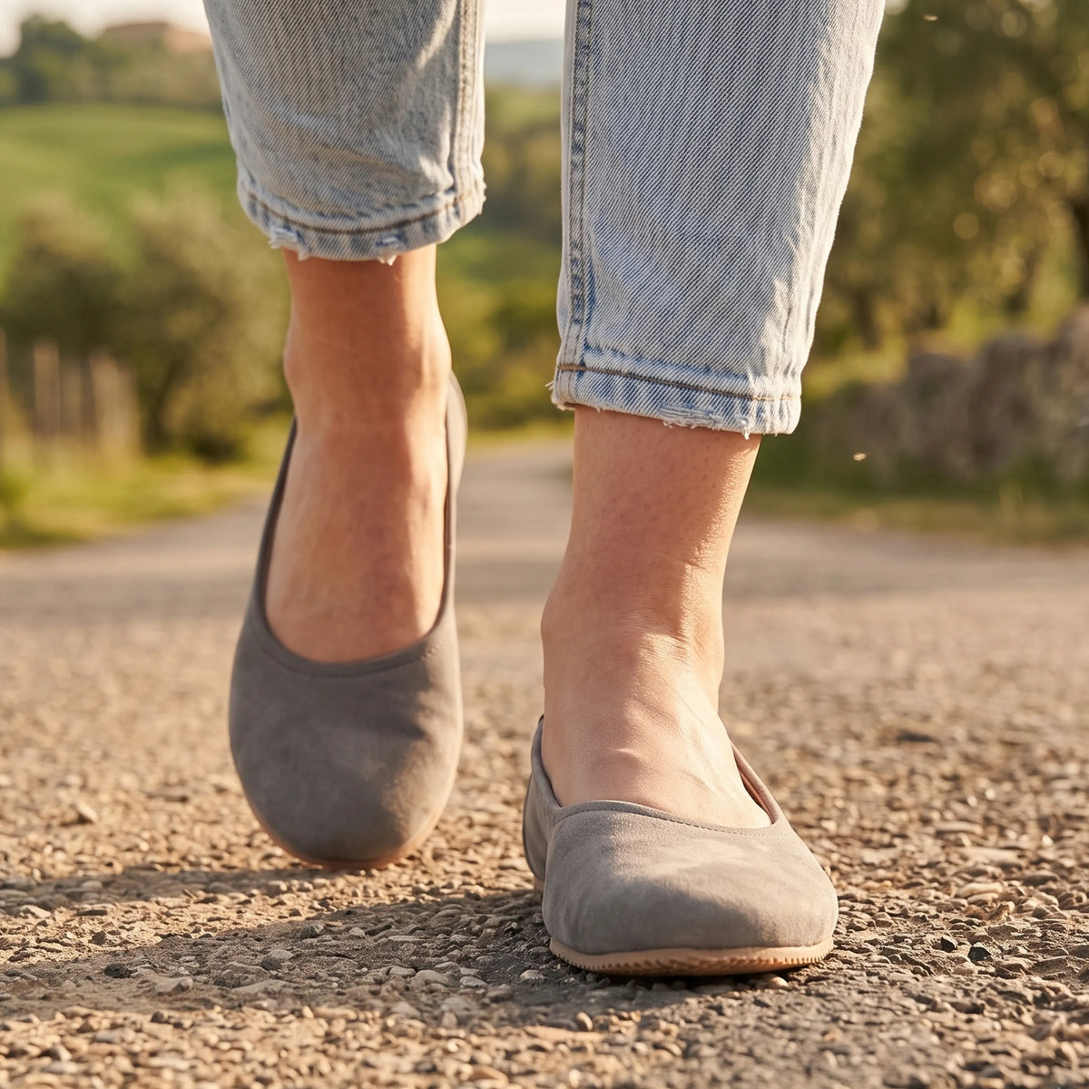 Nubuck Barefoot Ballet Shoes – Rubber Sole – Gray