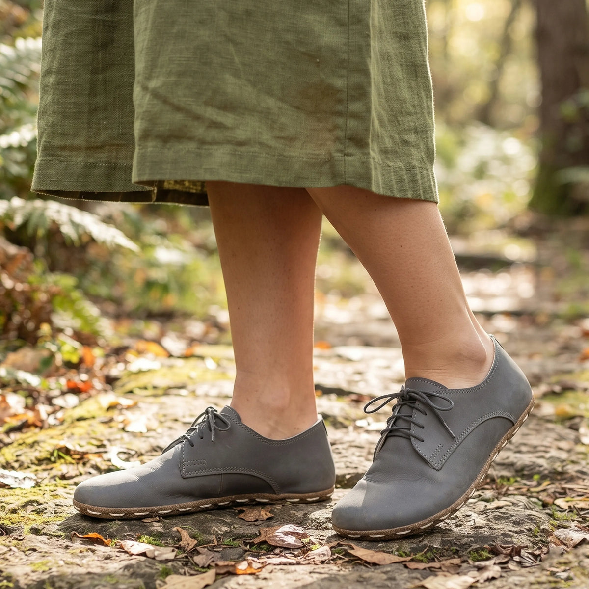 Smooth Barefoot Oxford Shoes — Leather Sole – Gray