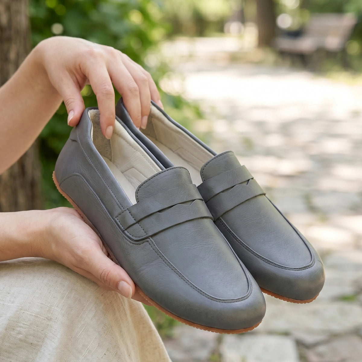 Smooth Barefoot Penny Loafer Shoes – Rubber Sole – Gray