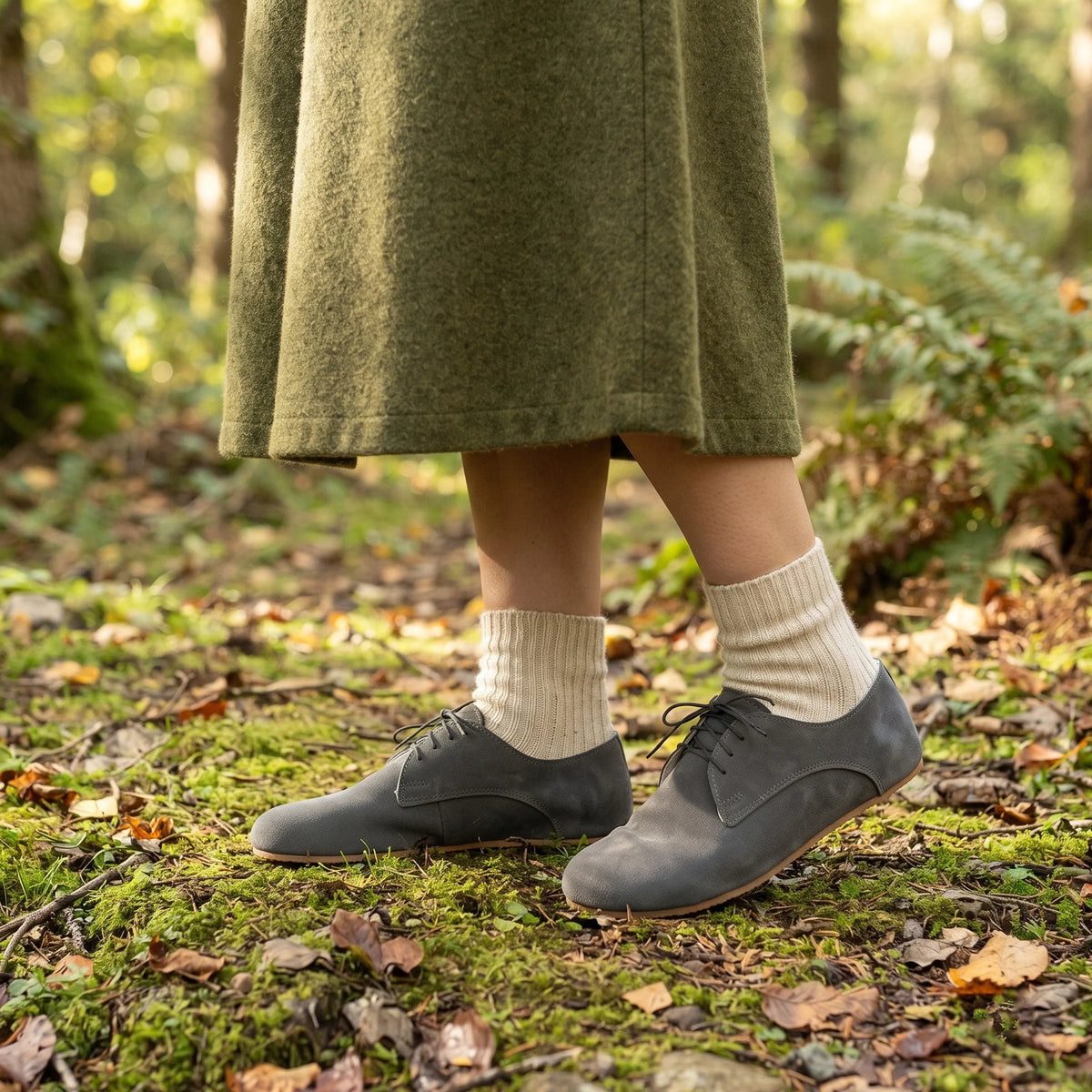 Suede Barefoot Oxford Shoes – Rubber Sole – Gray