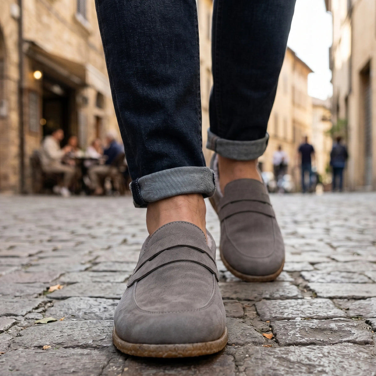 Nubuck Barefoot Penny Loafer Shoes – Classic Sole — Leather Sole – Gray
