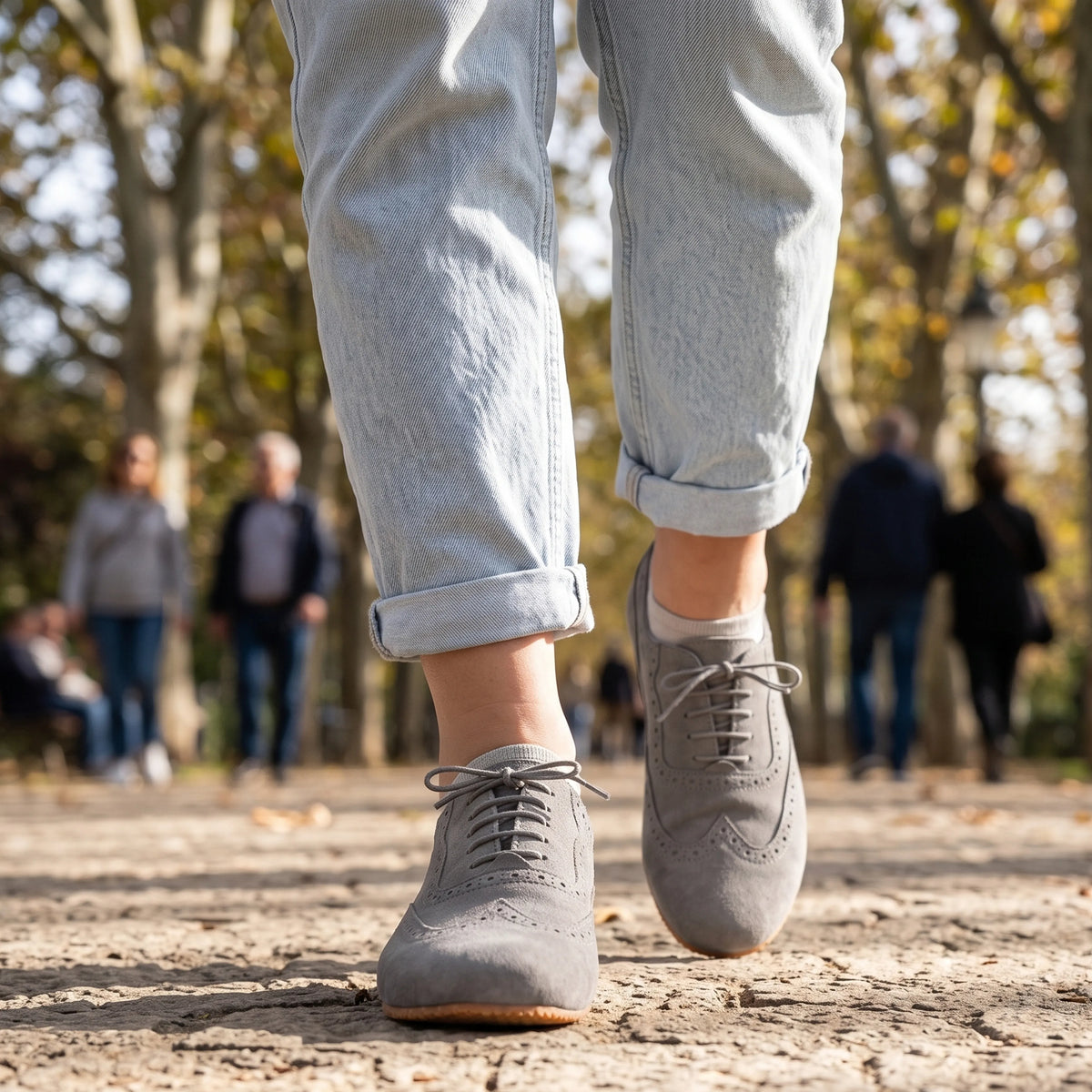 Nubuck Barefoot Moccasin Shoes – Rubber Sole – Gray