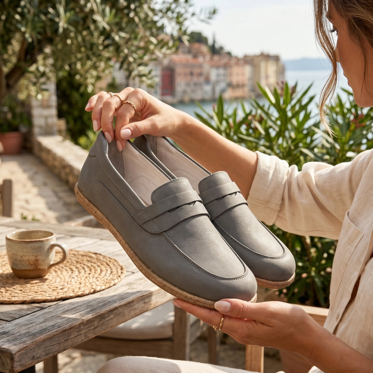 Smooth Barefoot Penny Loafer Shoes – Classic Sole — Leather Sole – Gray