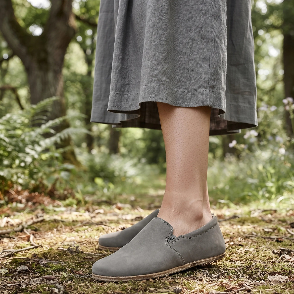 Nubuck Barefoot Slip-On Shoes – Classic Sole — Leather Sole – Gray
