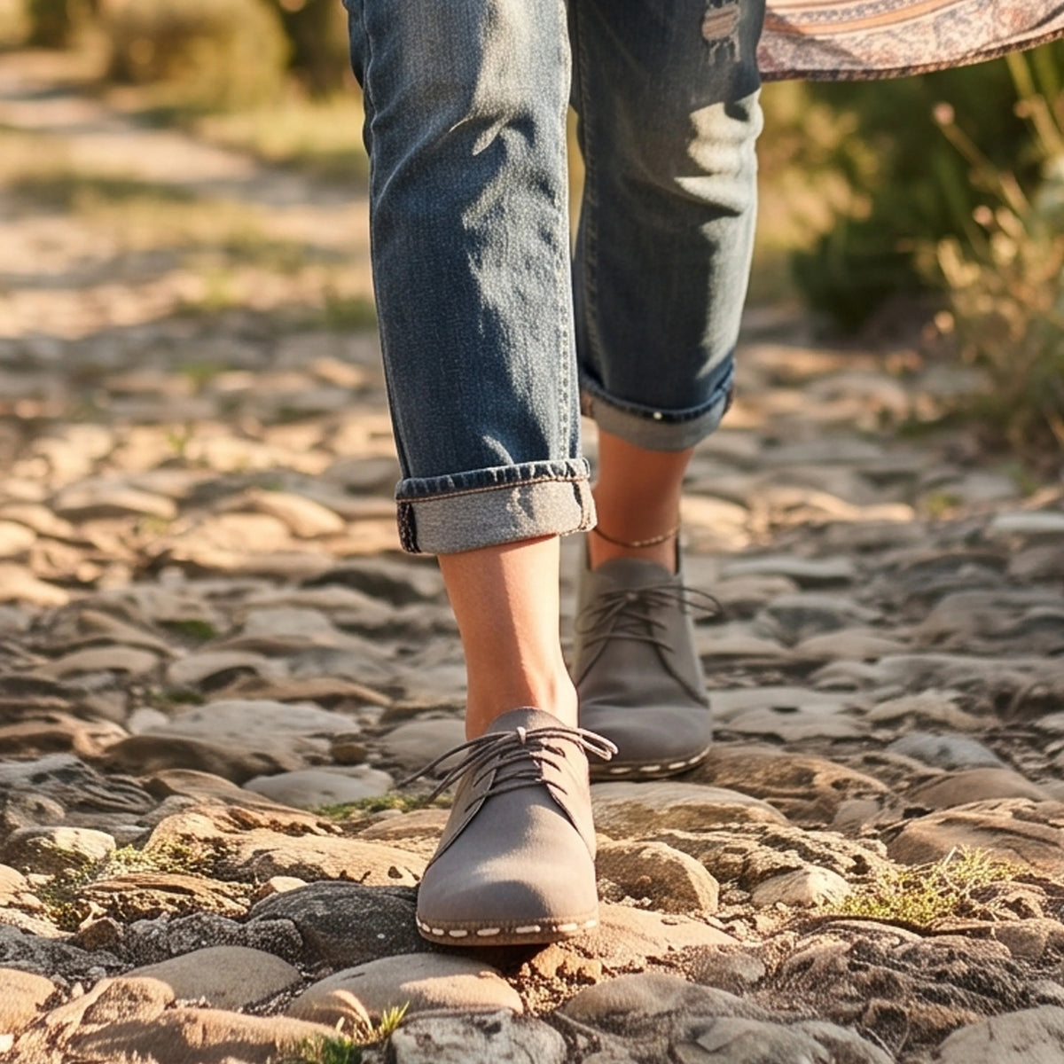 Nubuck Barefoot Oxford Shoes — Leather Sole – Gray