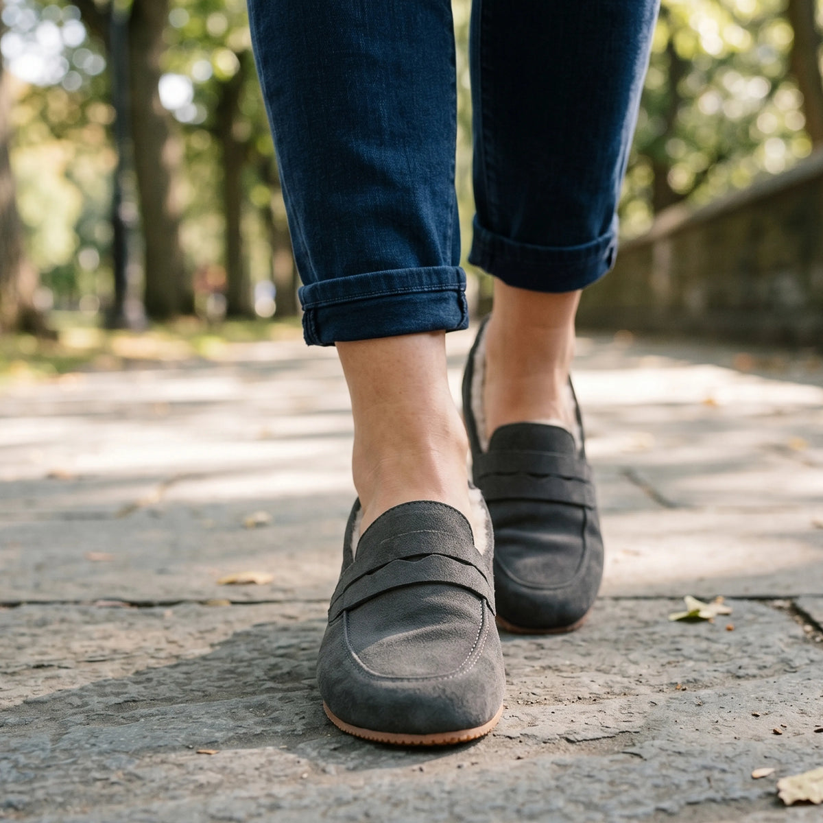Suede Barefoot Penny Loafer Shoes – Rubber Sole – Gray