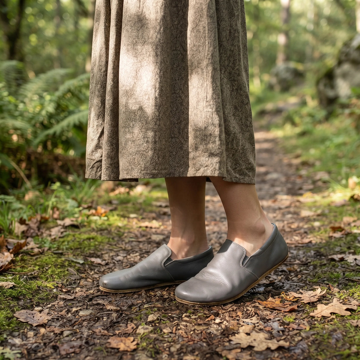 Smooth Barefoot Slip-On Shoes – Classic Sole — Leather Sole – Gray