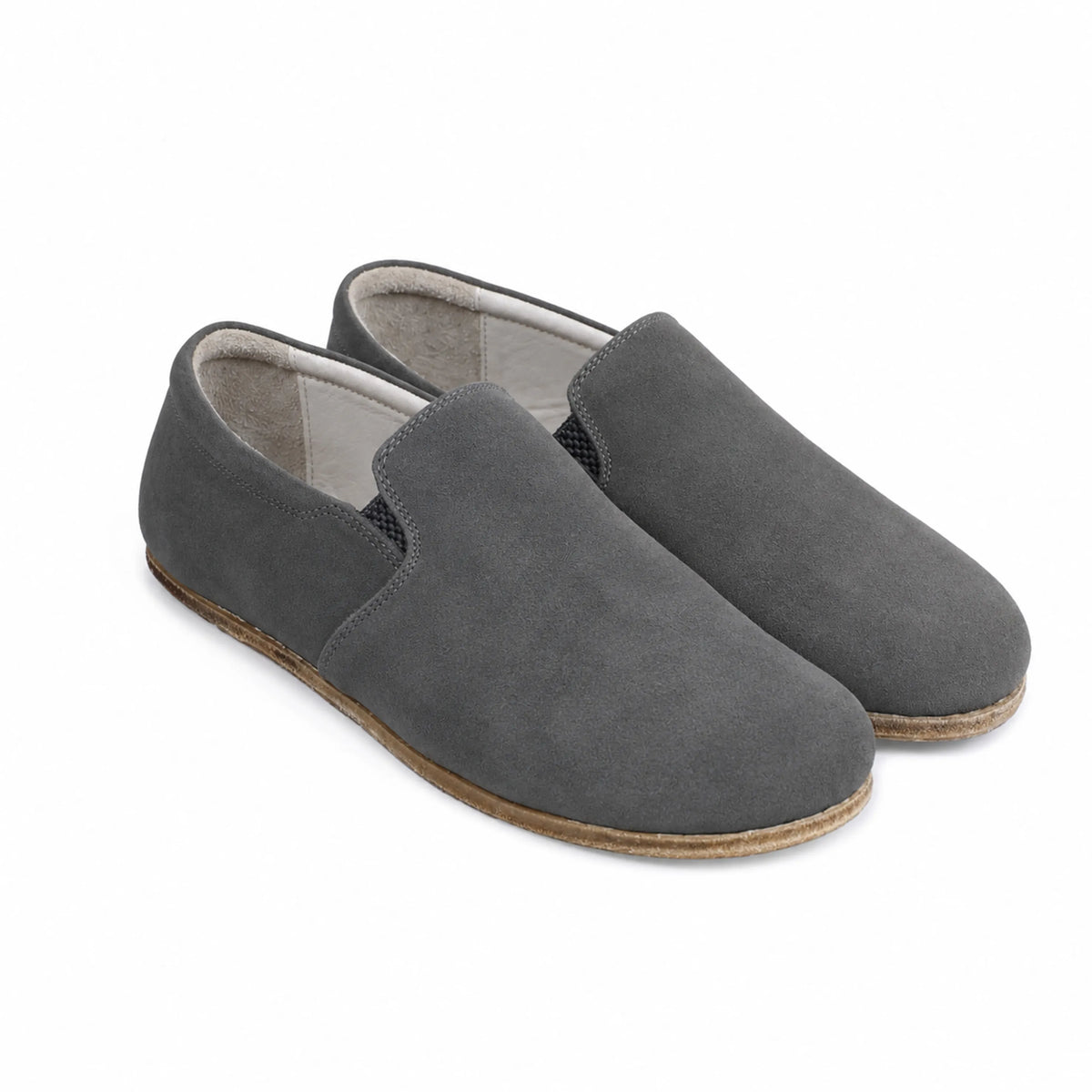 Suede Barefoot Slip-On Shoes – Classic Sole — Leather Sole – Gray
