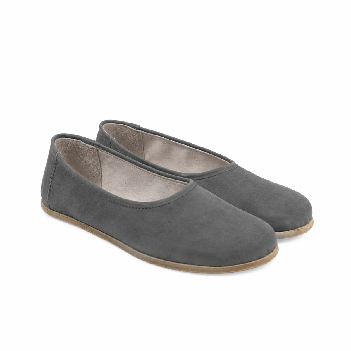 Suede Barefoot Ballet Shoes – Classic Sole — Leather Sole – Gray