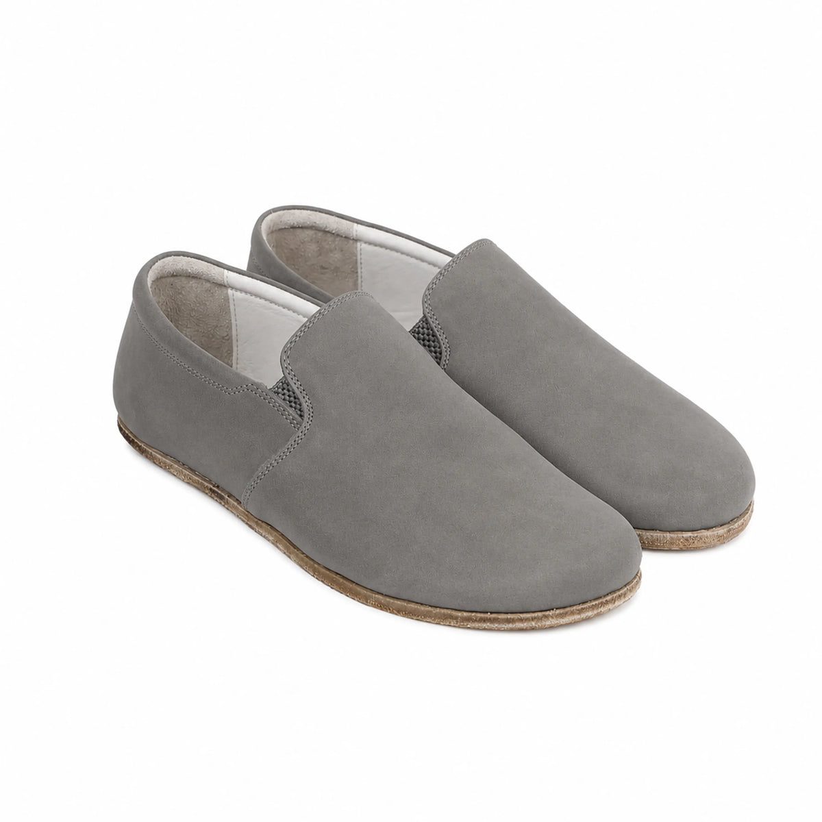 Nubuck Barefoot Slip-On Shoes – Classic Sole — Leather Sole – Gray