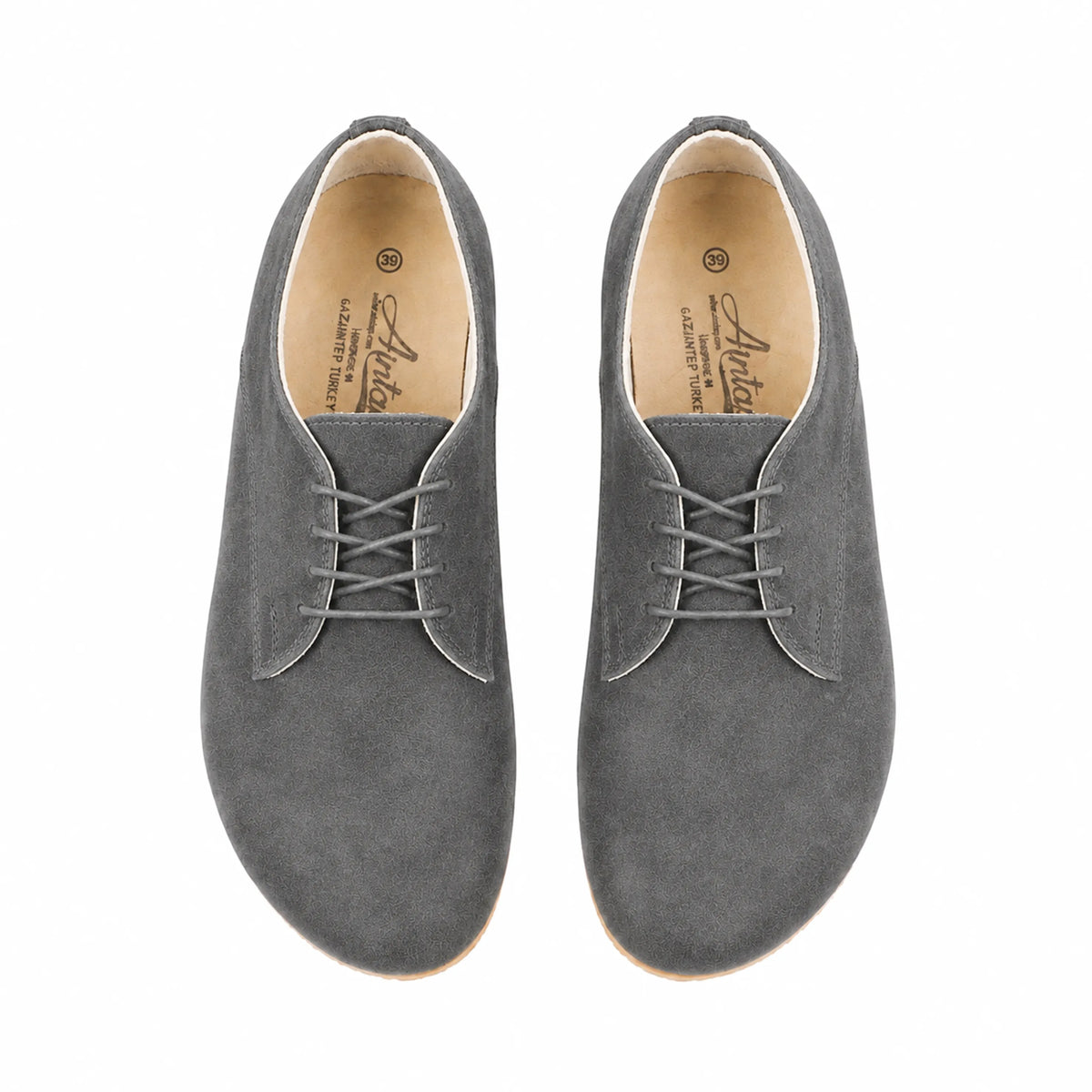 Suede Barefoot Oxford Shoes — Leather Sole – Gray