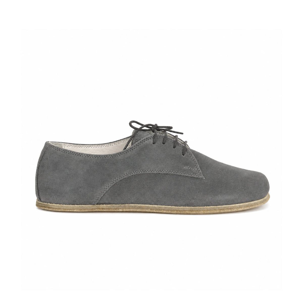 Suede Barefoot Oxford Shoes – Classic Sole — Leather Sole – Gray