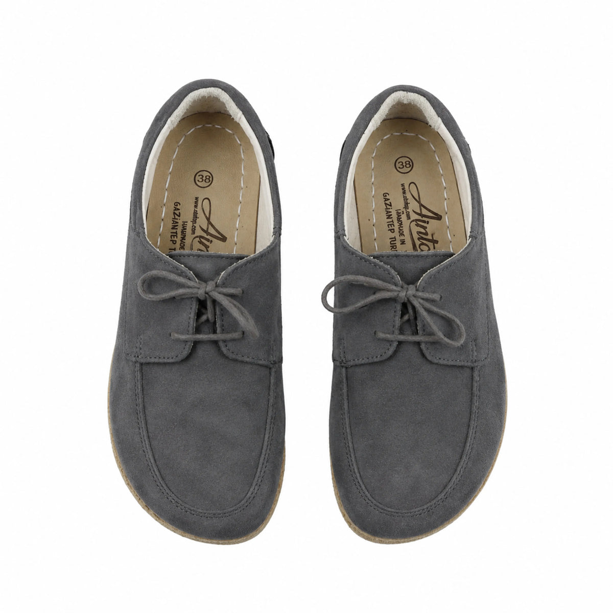 Suede Barefoot Laces Penny Loafer Shoes – Classic Sole — Leather Sole – Gray