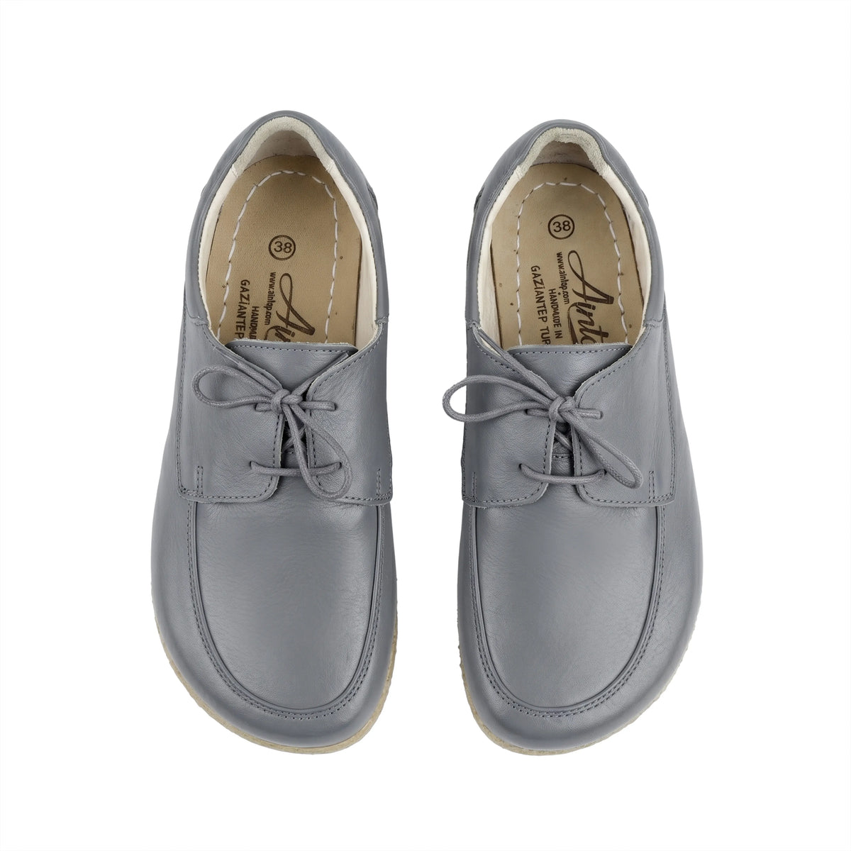 Smooth Barefoot Laces Penny Loafer Shoes – Classic Sole — Leather Sole – Gray
