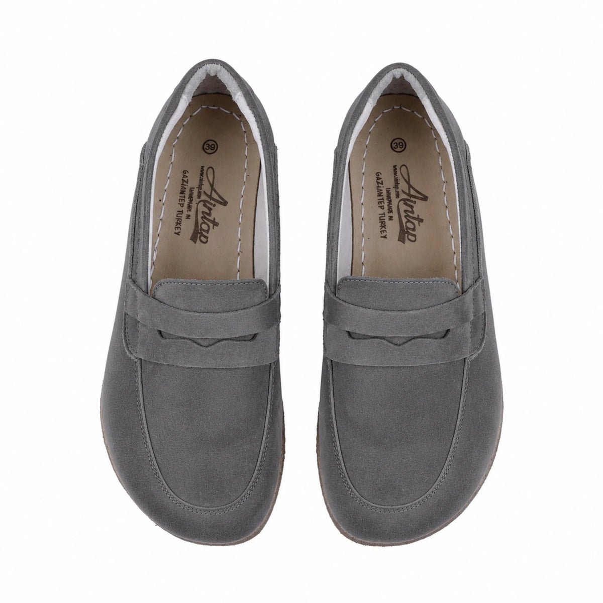 Suede Barefoot Penny Loafer Shoes – Classic Sole — Leather Sole – Gray