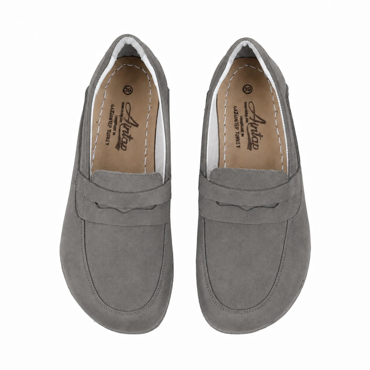 Nubuck Barefoot Penny Loafer Shoes – Classic Sole — Leather Sole – Gray