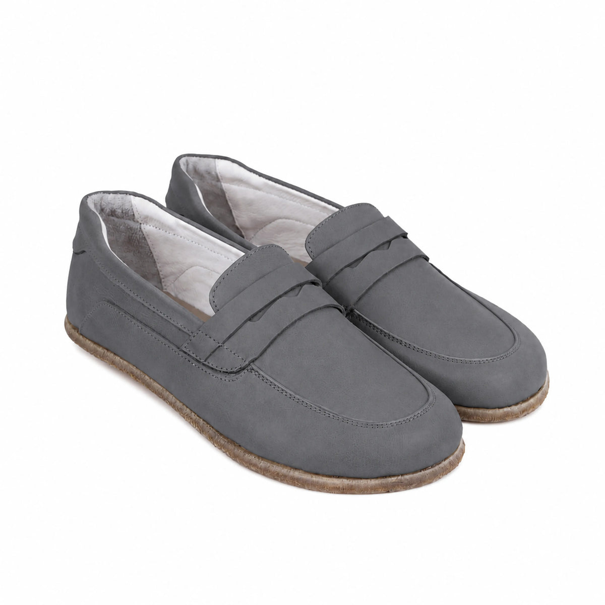 Smooth Barefoot Penny Loafer Shoes – Classic Sole — Leather Sole – Gray