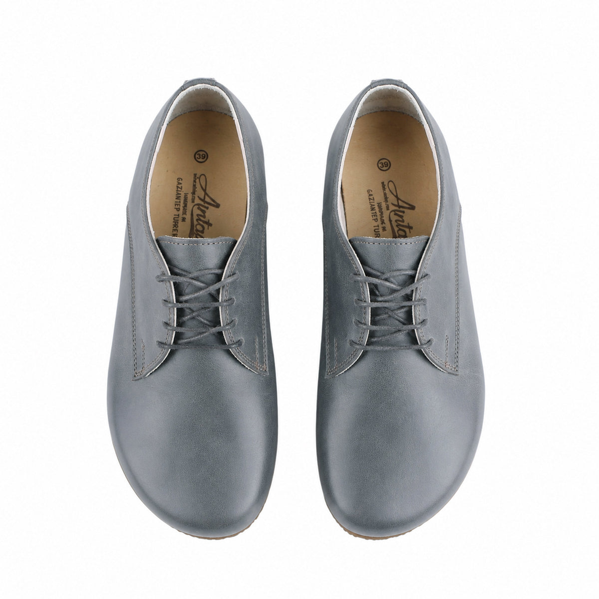 Smooth Barefoot Oxford Shoes – Classic Sole — Leather Sole – Gray
