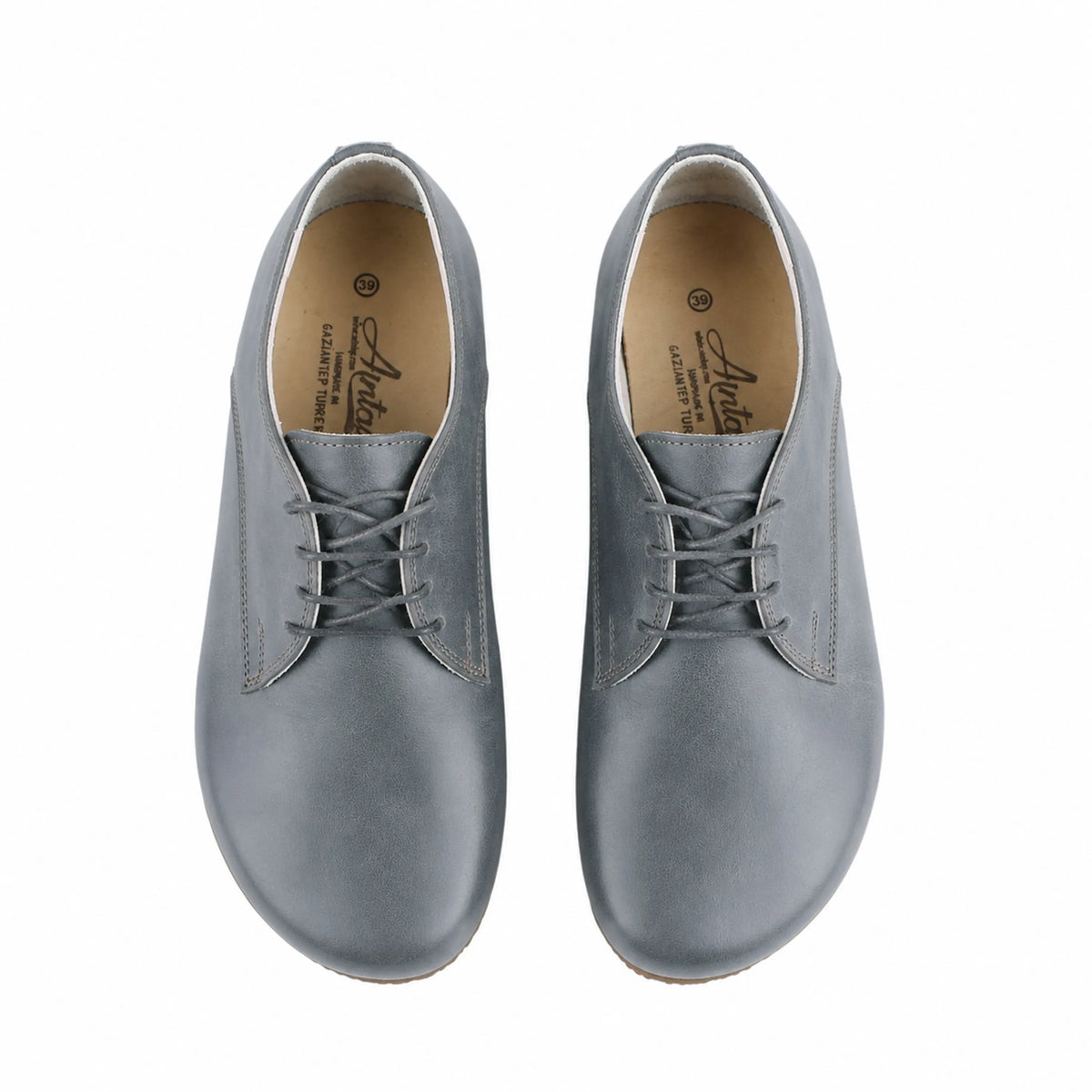 Smooth Barefoot Oxford Shoes – Classic Sole — Leather Sole – Gray