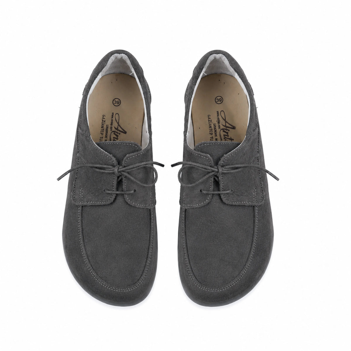 Suede Barefoot Laces Penny Loafer Shoes – Rubber Sole – Gray
