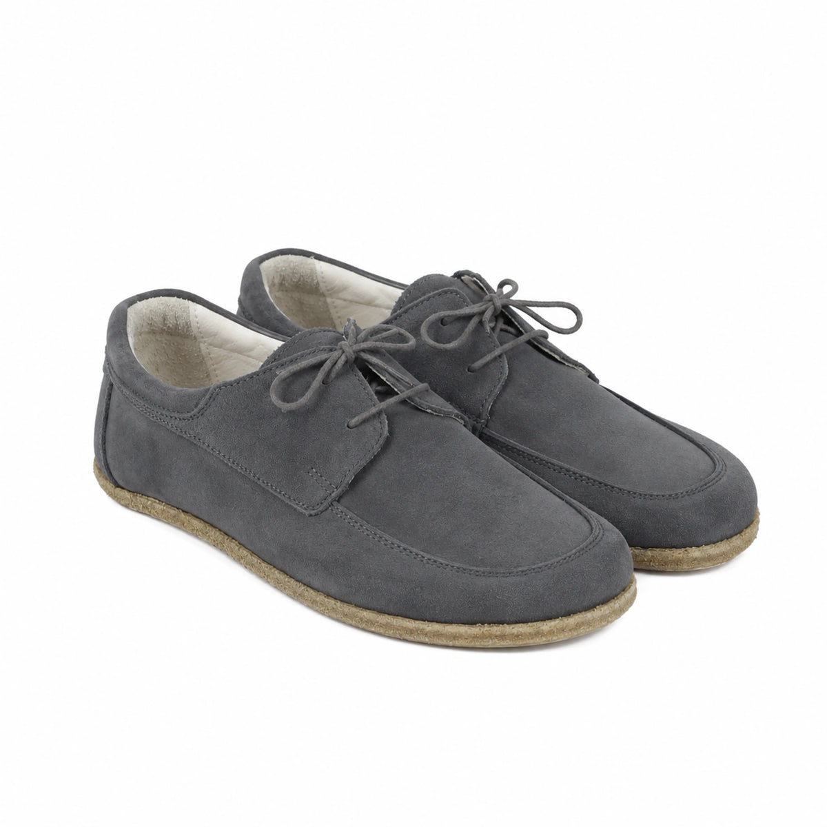 Suede Barefoot Laces Penny Loafer Shoes – Classic Sole — Leather Sole – Gray