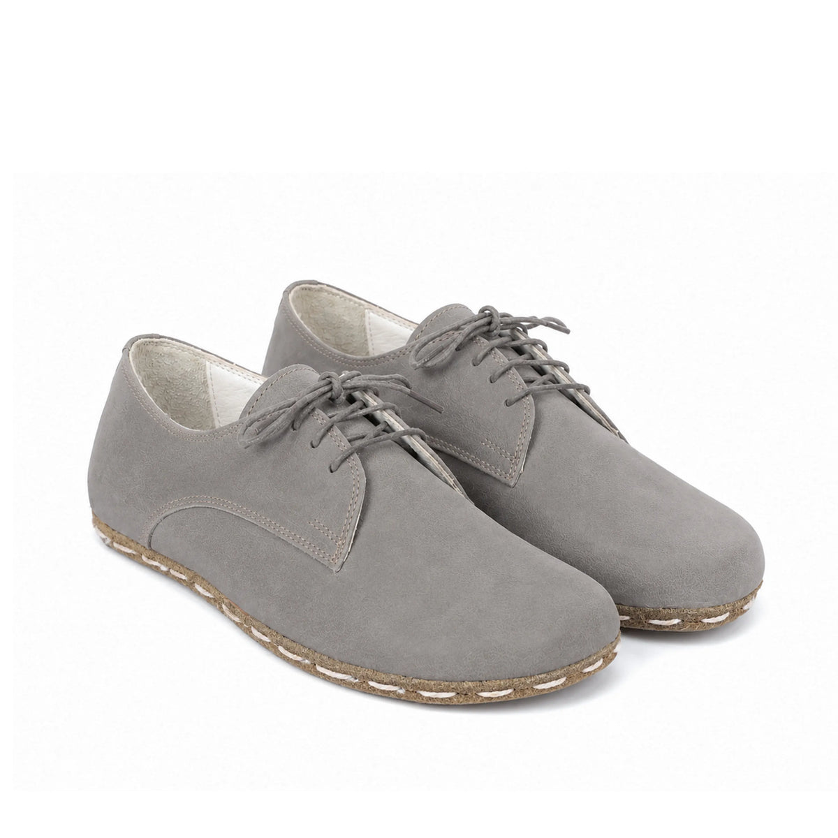 Nubuck Barefoot Oxford Shoes — Leather Sole – Gray
