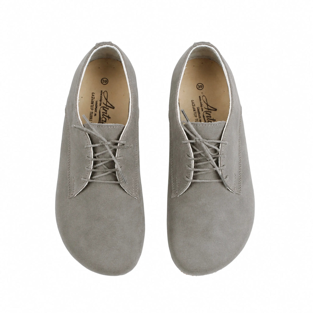 Nubuck Barefoot Oxford Shoes – Classic Sole — Leather Sole – Gray