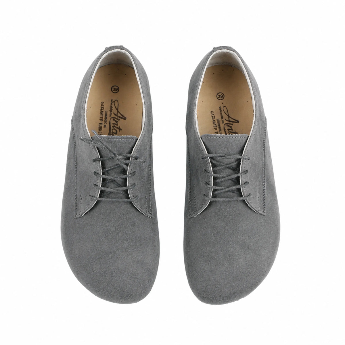 Suede Barefoot Oxford Shoes – Classic Sole — Leather Sole – Gray