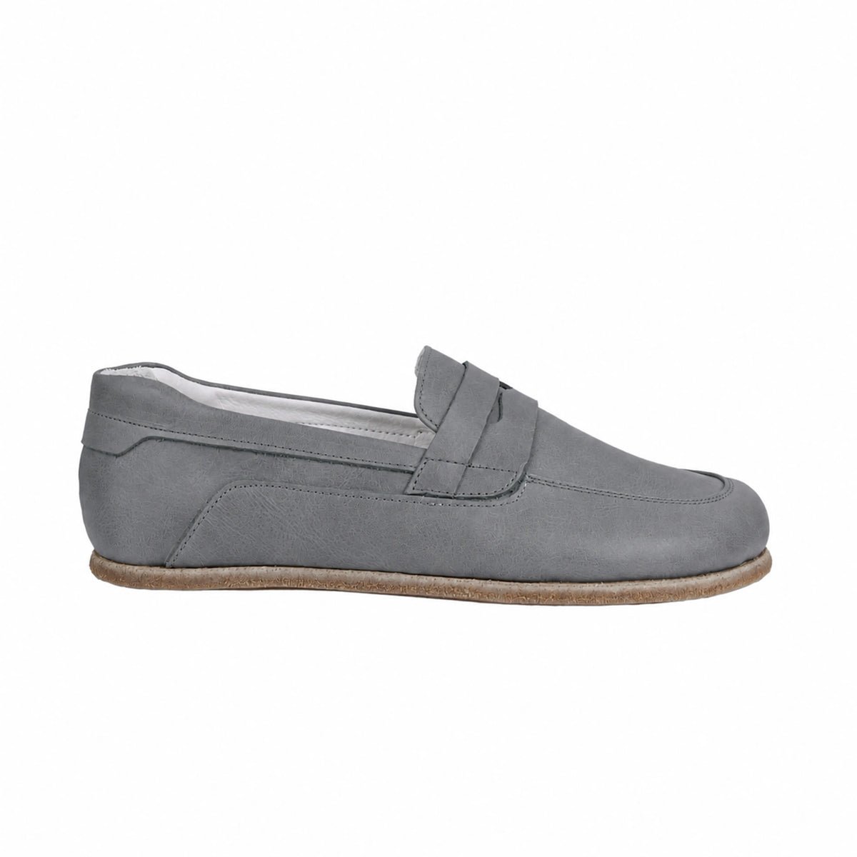 Smooth Barefoot Penny Loafer Shoes – Classic Sole — Leather Sole – Gray
