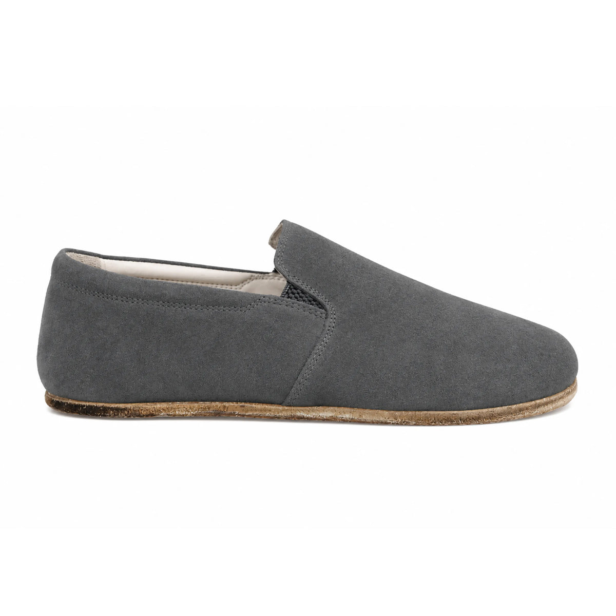 Suede Barefoot Slip-On Shoes – Classic Sole — Leather Sole – Gray