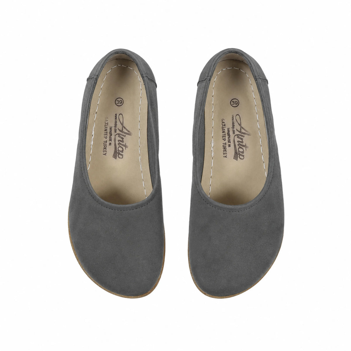 Suede Barefoot Ballet Shoes – Classic Sole — Leather Sole – Gray